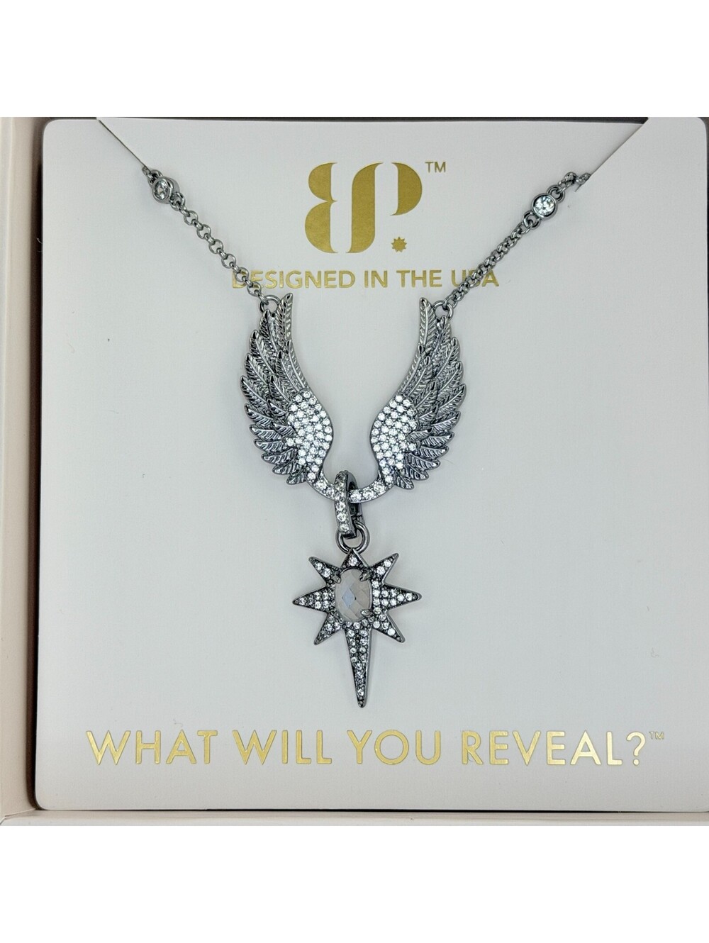 Bomb Party Halo Necklace "Wings Of An Angel" Genuine Moonstone on Hematite